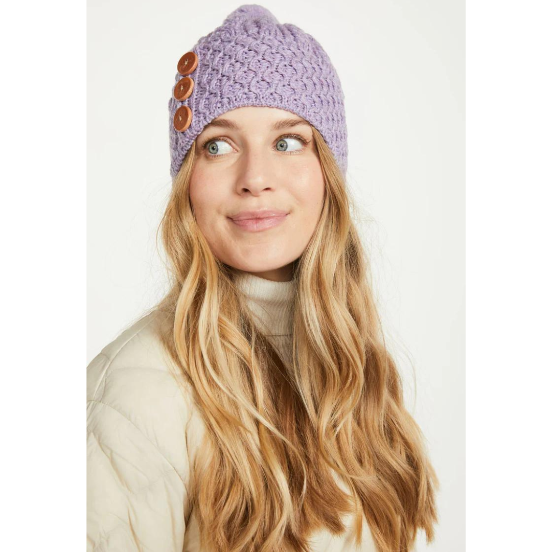 Ladies Aran Bauble Lilac Hat