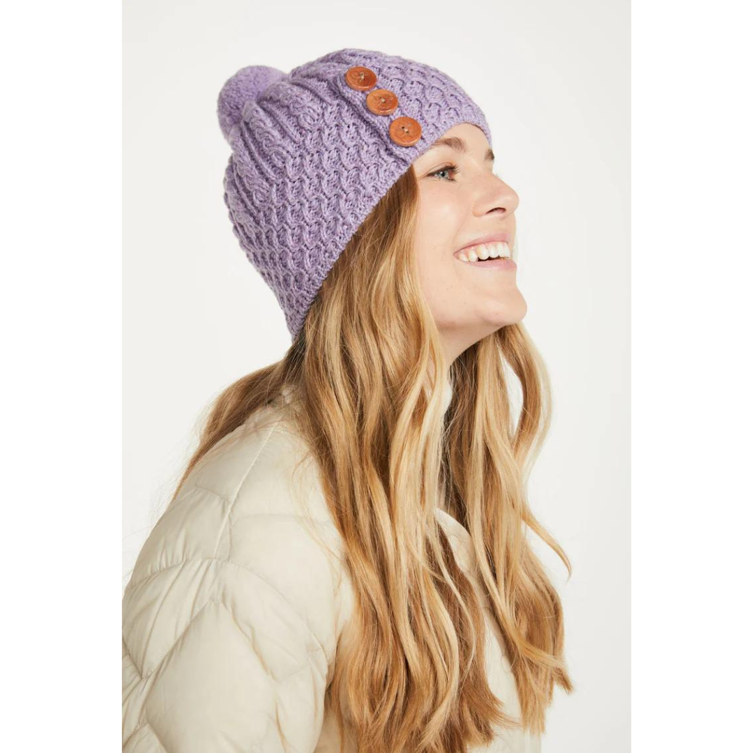 Ladies Aran Bauble Lilac Hat
