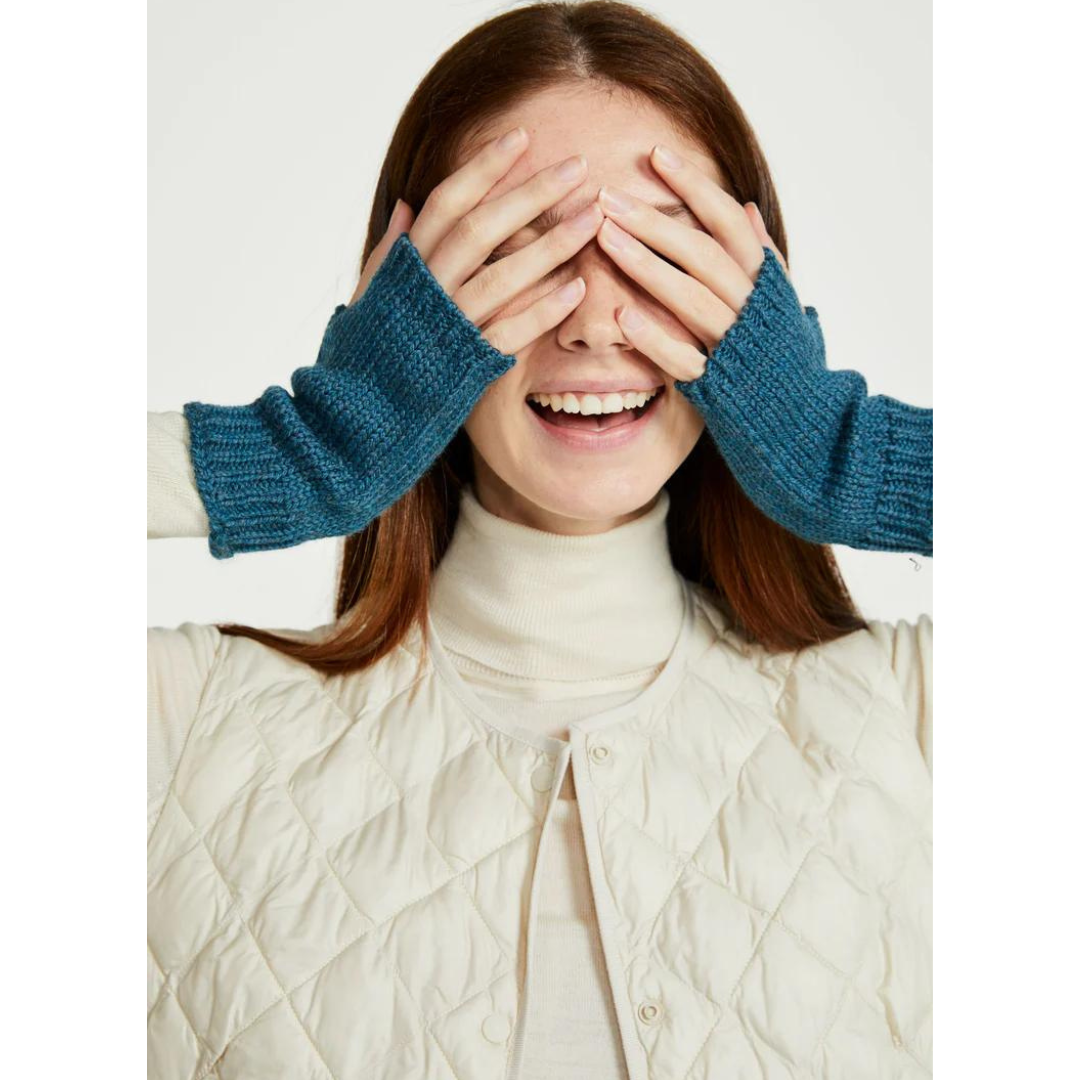 Ladies Nepped Wool Teal Fingerless Mitts