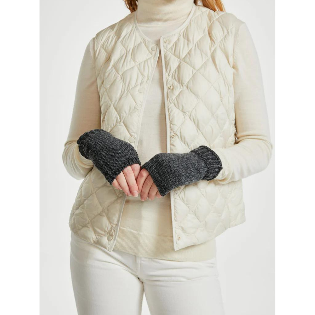 Ladies Nepped Wool Charcoal Fingerless Mittens