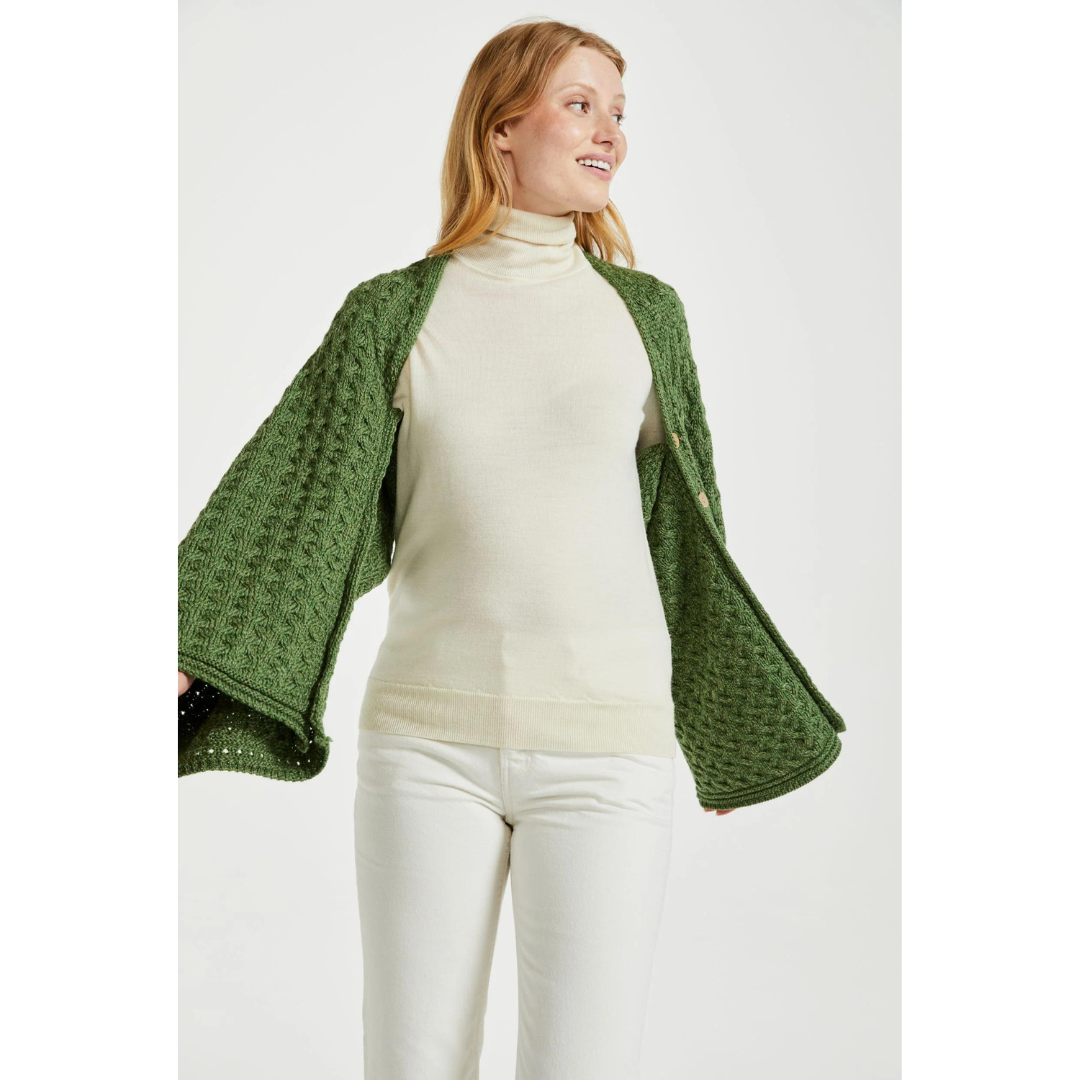 Ladies Aran Super Soft Merino Green Poncho