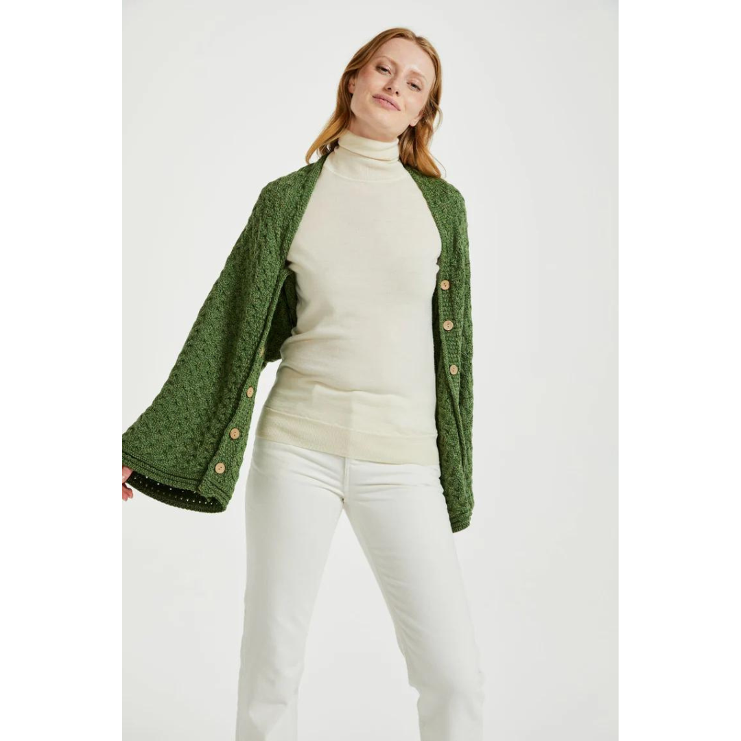 Ladies Aran Super Soft Merino Green Poncho