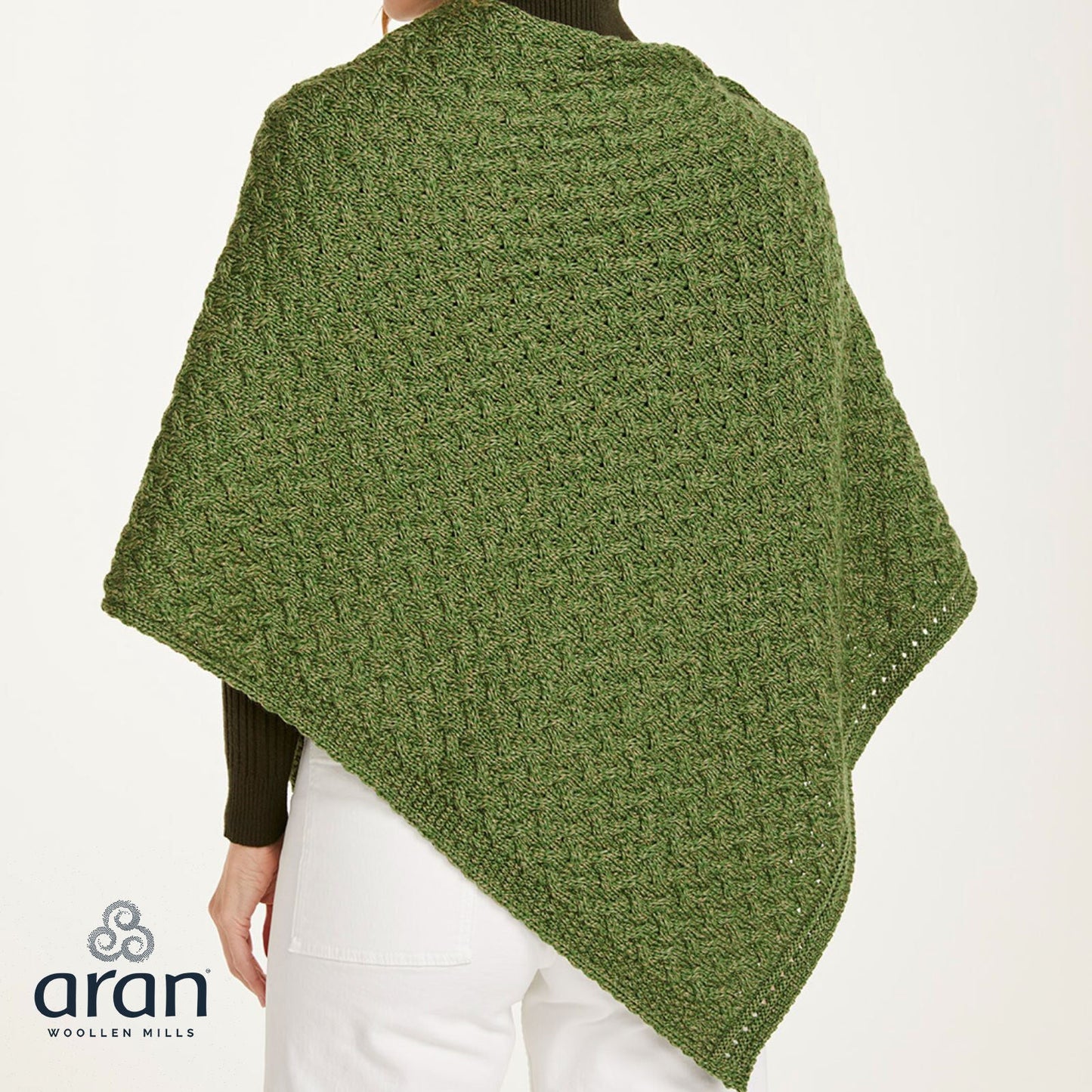 Ladies Aran Super Soft Merino Green Poncho
