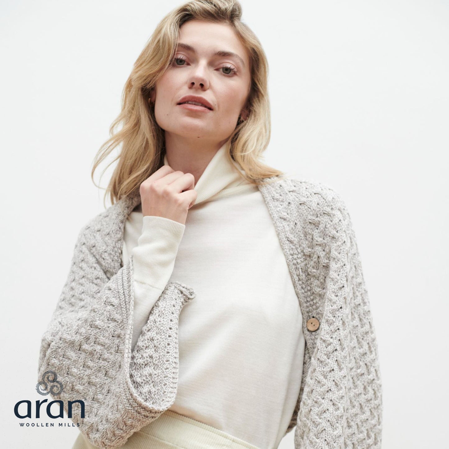 Ladies Aran Super Soft Merino Oatmeal Poncho