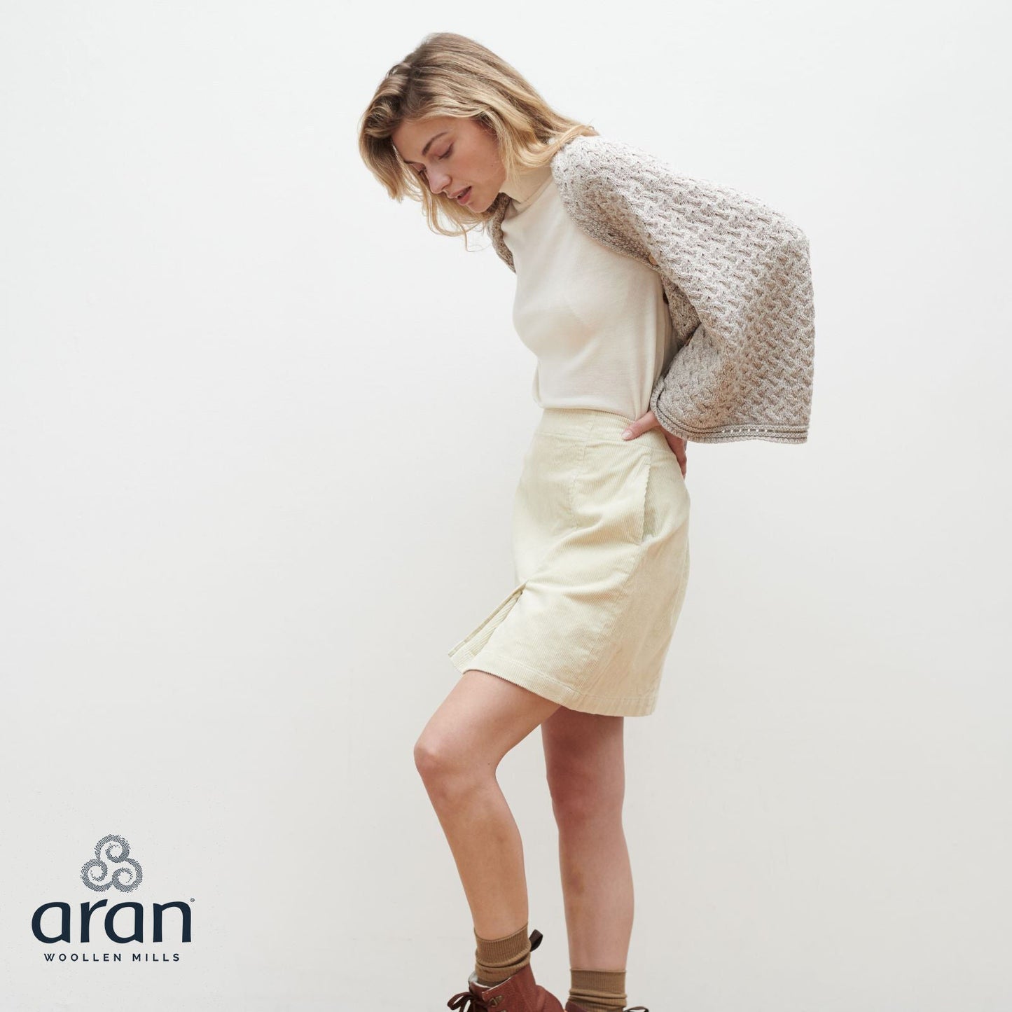 Ladies Aran Super Soft Merino Oatmeal Poncho