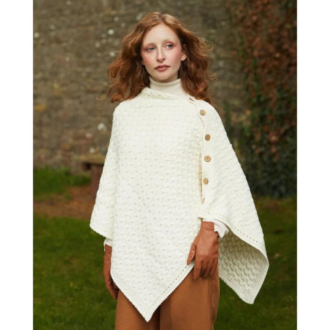 Ladies Aran Super Soft Merino Natural Poncho