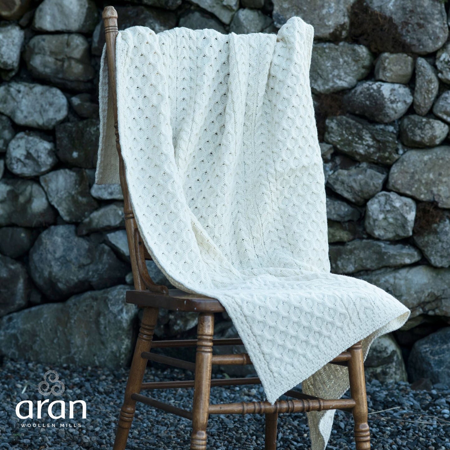 Honeycomb Knitted Wool Blanket White