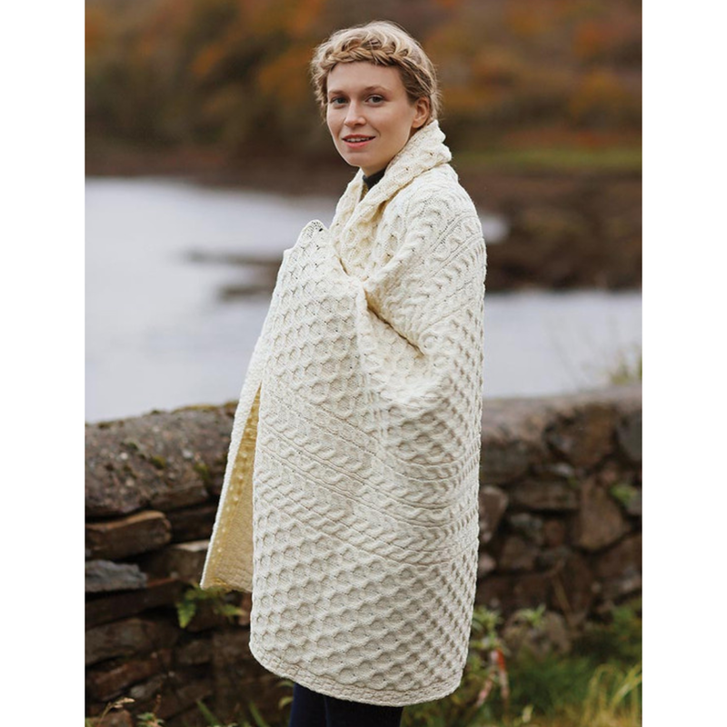 Honeycomb Knitted Wool Blanket White
