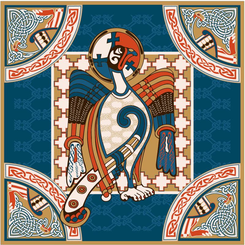 Ladies Celtic Bird Square Scarf Teal & Gold