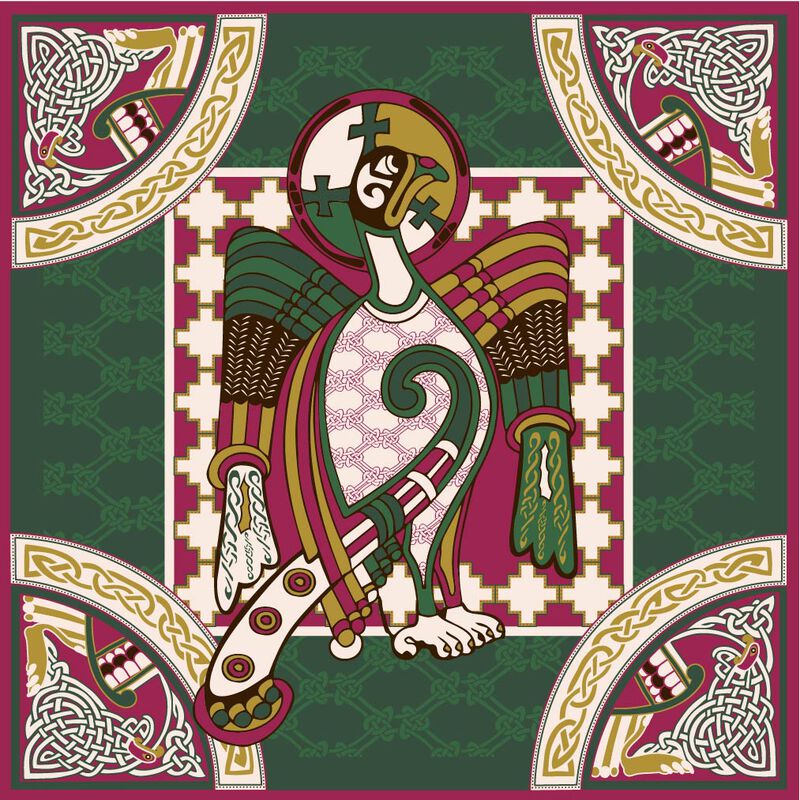 Ladies Celtic Bird Square Scarf Pink & Bottle Green