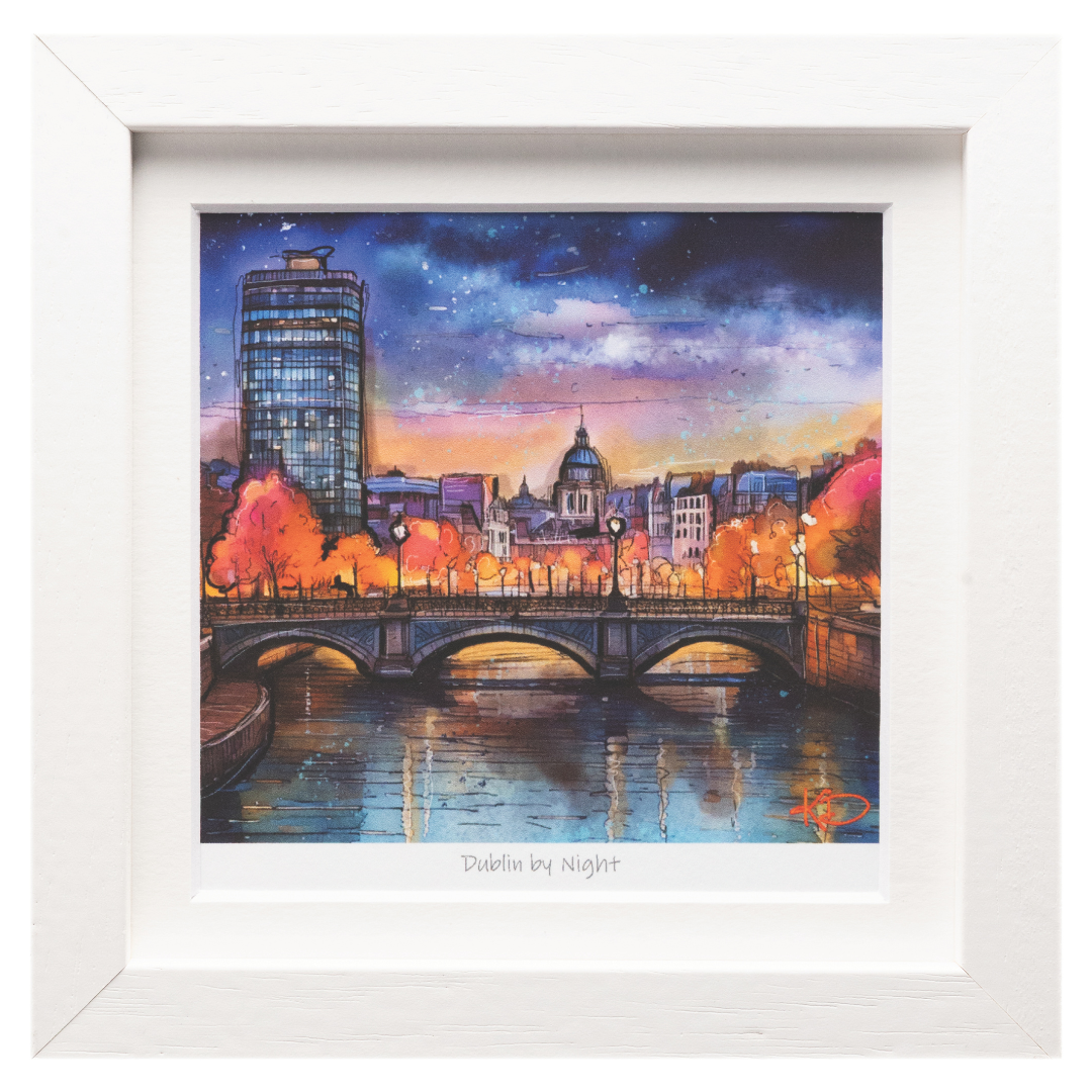 Dublin by Night White Framed Print