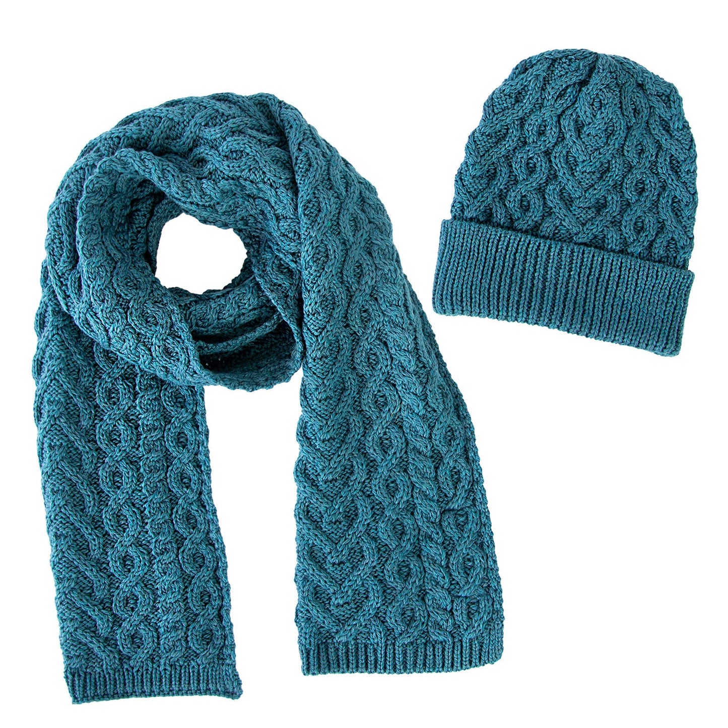 Merino Wool Heart Designed Hat & Scarf Set Teal