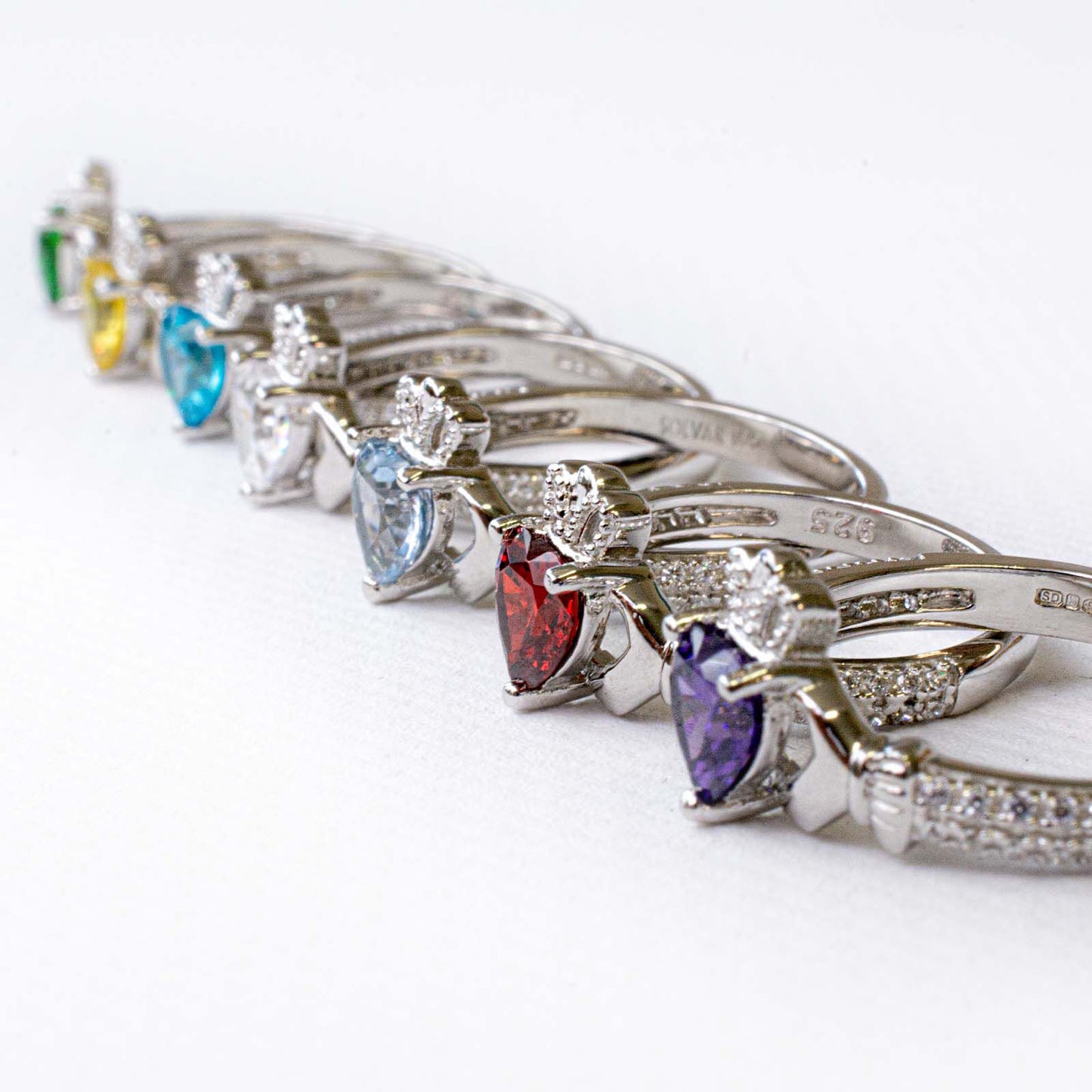 Hallmarked Sterling Silver Claddagh Birthstone Ring March