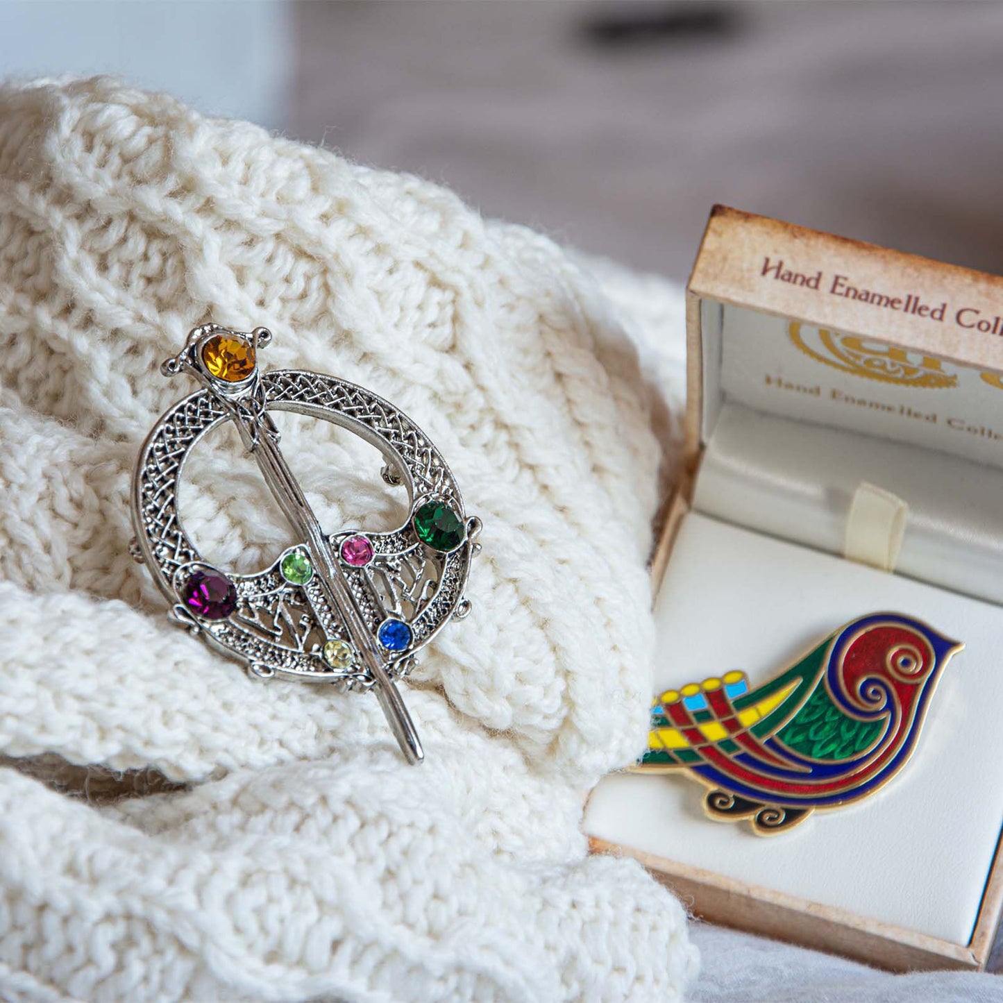 Silver Plated Full Circle Tara Brooch Withed Stones