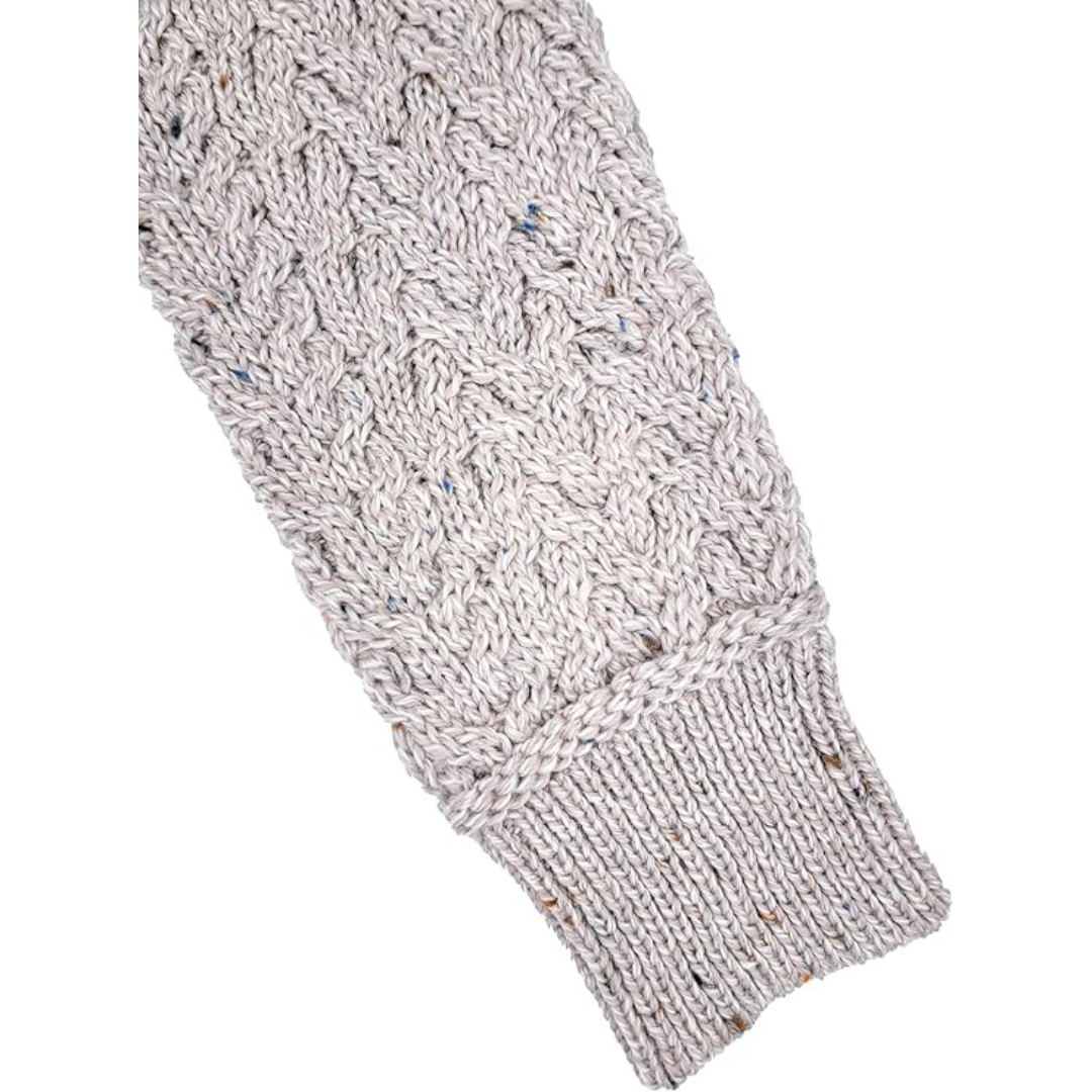 Irish Aran Jacquard Crew Neck Oatmeal Sweater