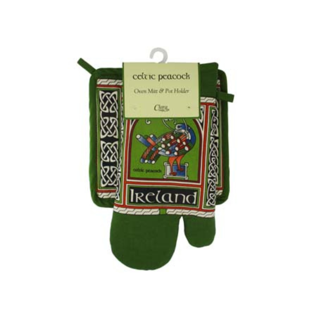Celtic Peacock Oven Mitt & Pot Holder Set