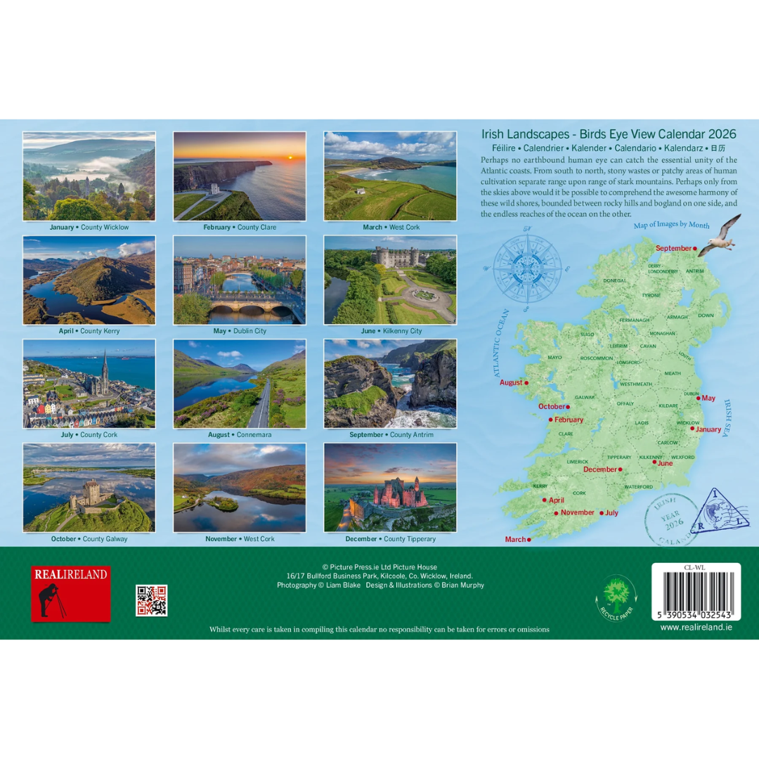 Wild Ireland Birds Eye View A4 Calendar 2026