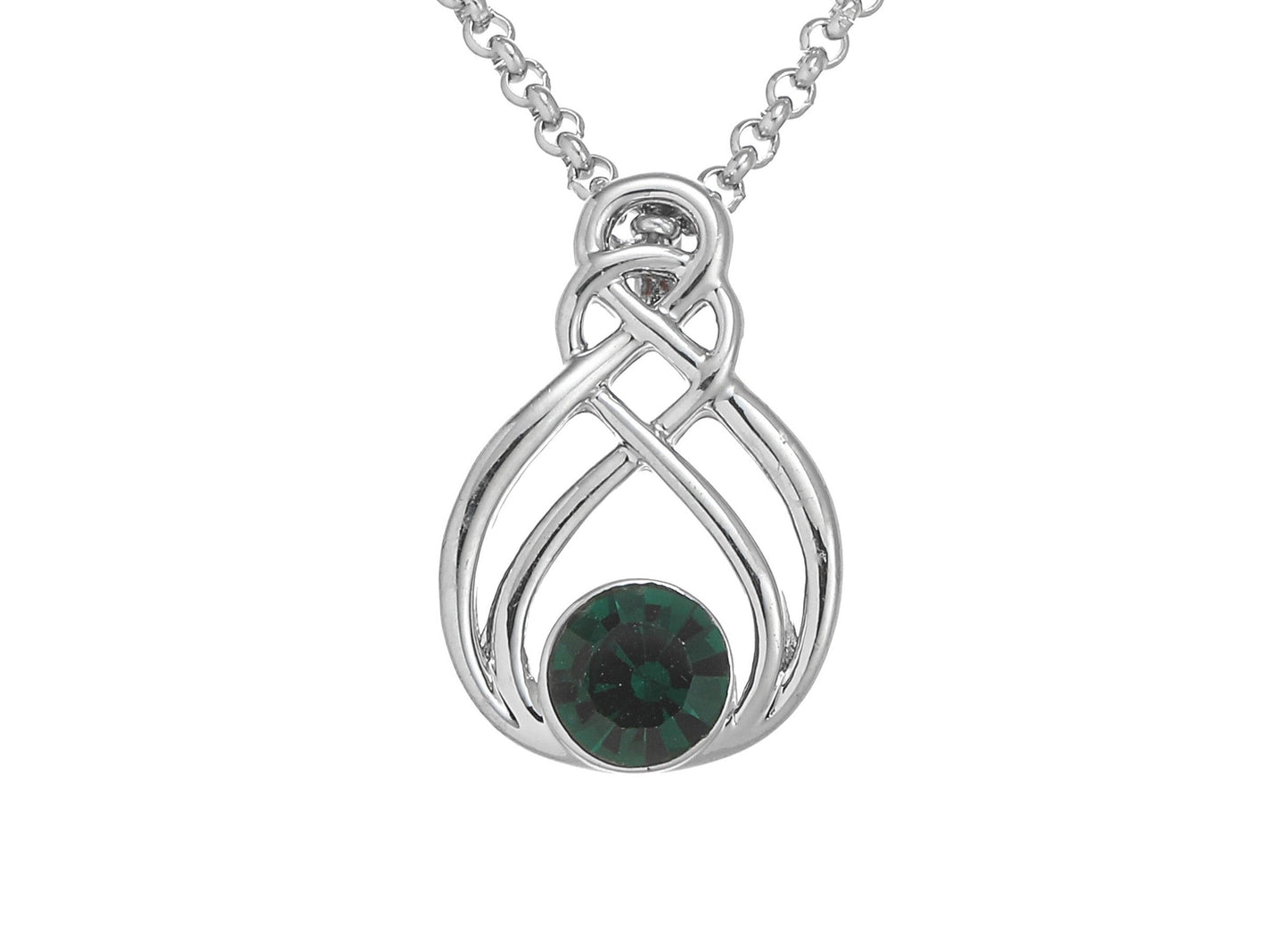 Silver Plated Celtic Weave with Green Stone Pendant