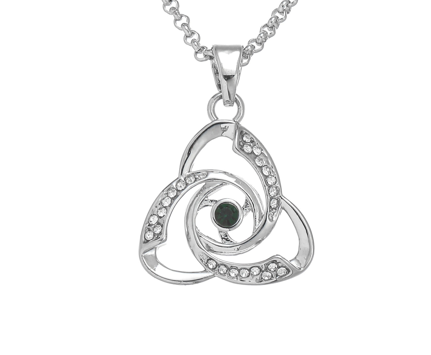 Trinity Knot Swirl Design Green Stone Pendant