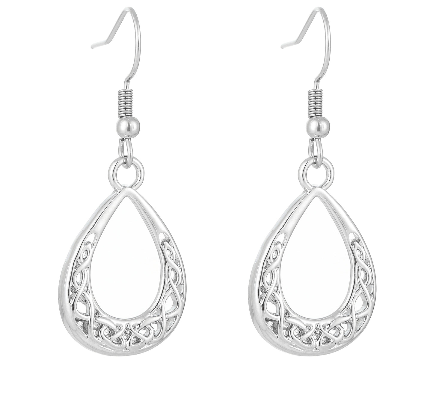 Silver Plated Celtic Weave Design Teardrop Earrings