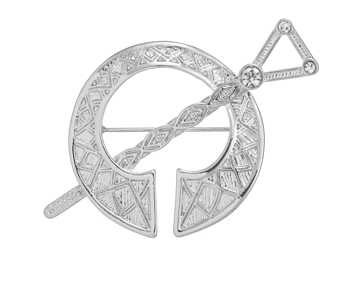 Sliver Plated Celtic Brooch with Clear Stones