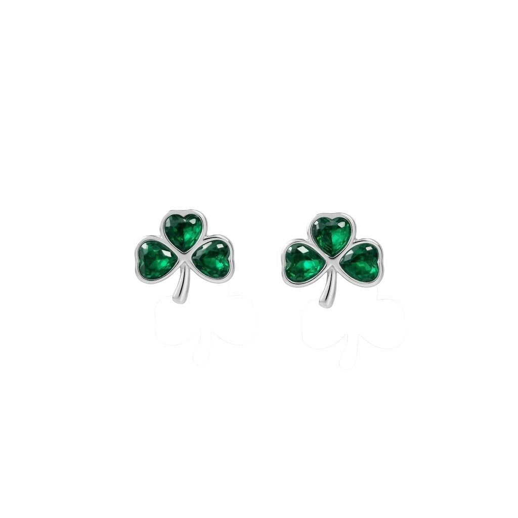 Platinum Green Shamrock Stud Earrings