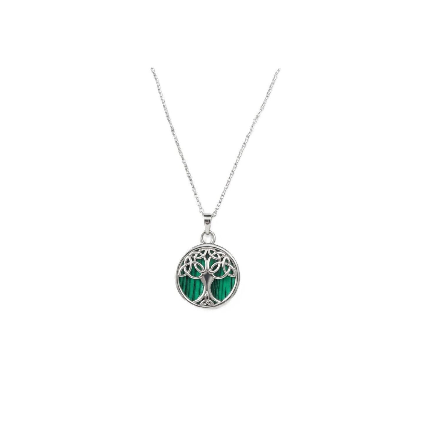 Platinum Tree of Life & Malachite Pendant