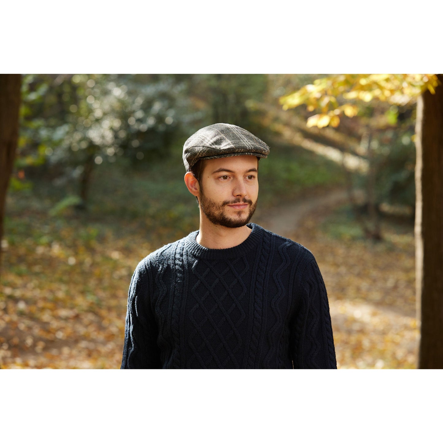 Tweed Herringbone Checkered Grey Flat Cap
