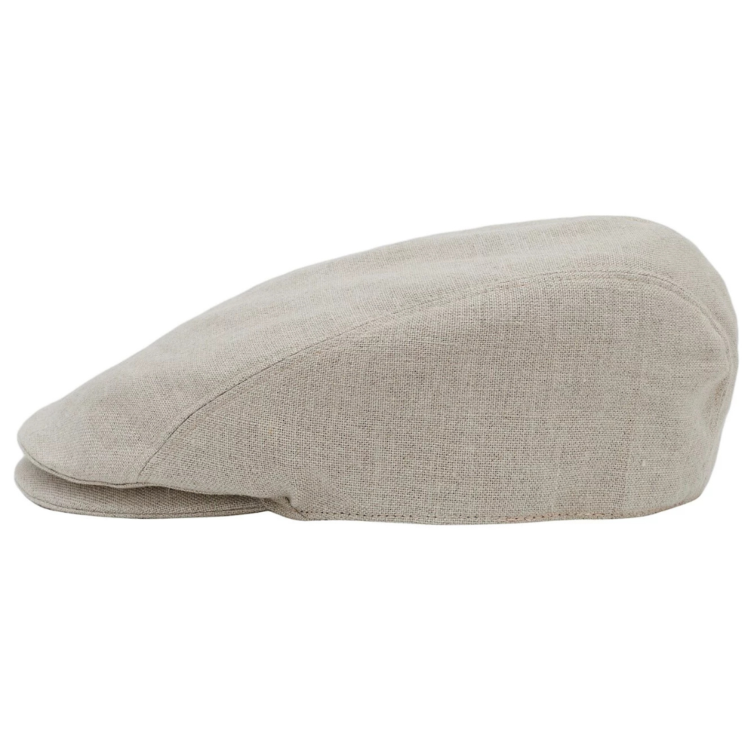 Mens Linen Driving Natural Flat Cap