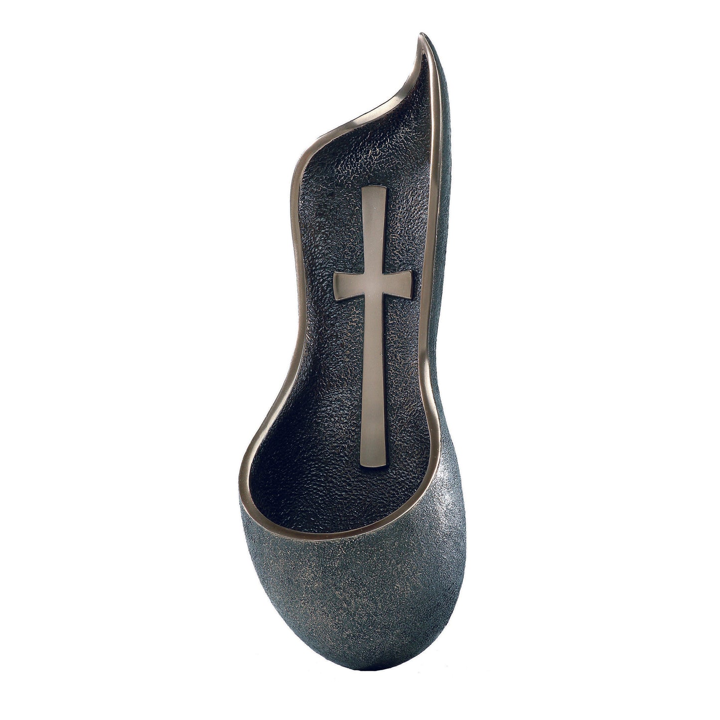 9.5 Bronze Holy Water Font With Cross Design