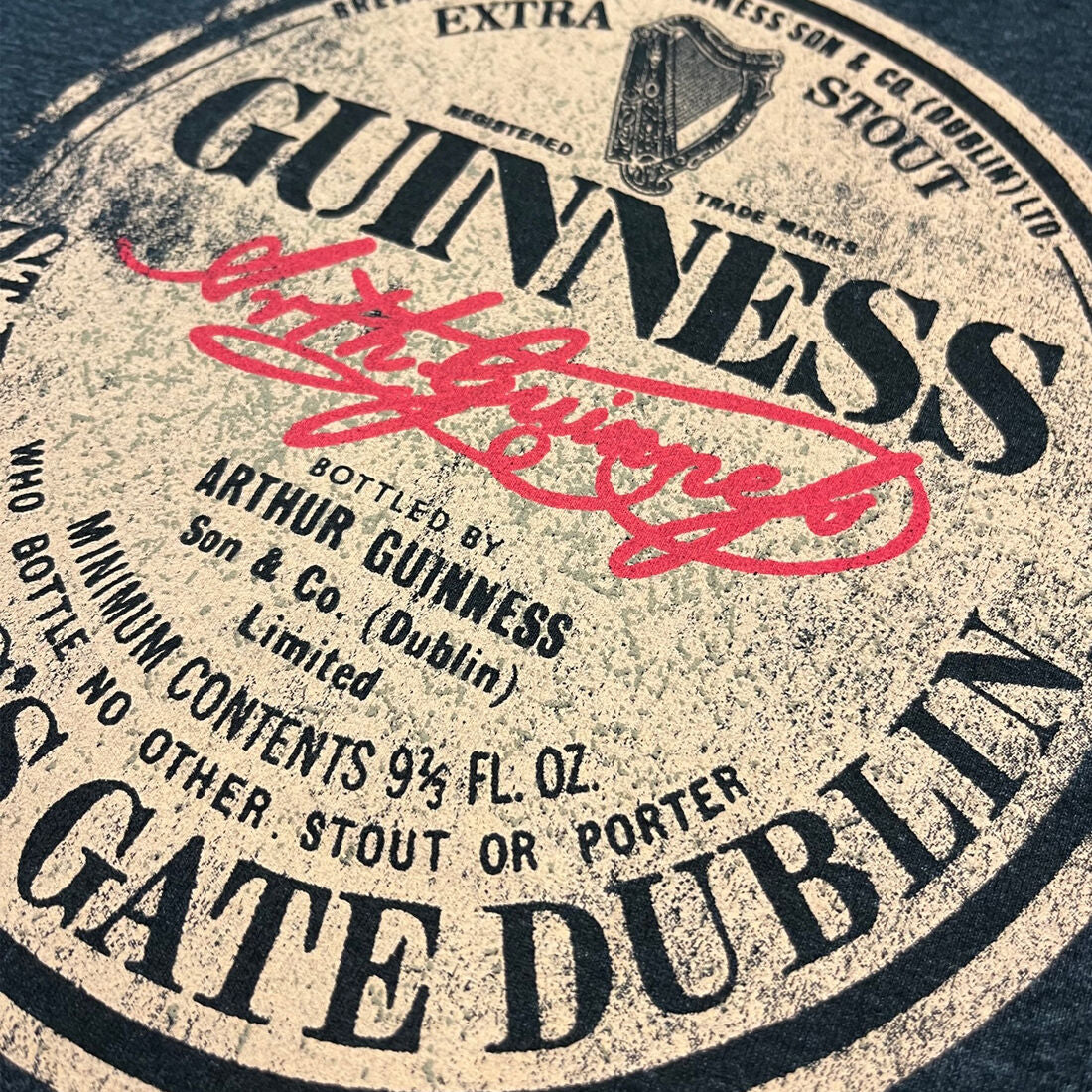 Guinness Men's Acid Wash Vintage Charcoal T-Shirt