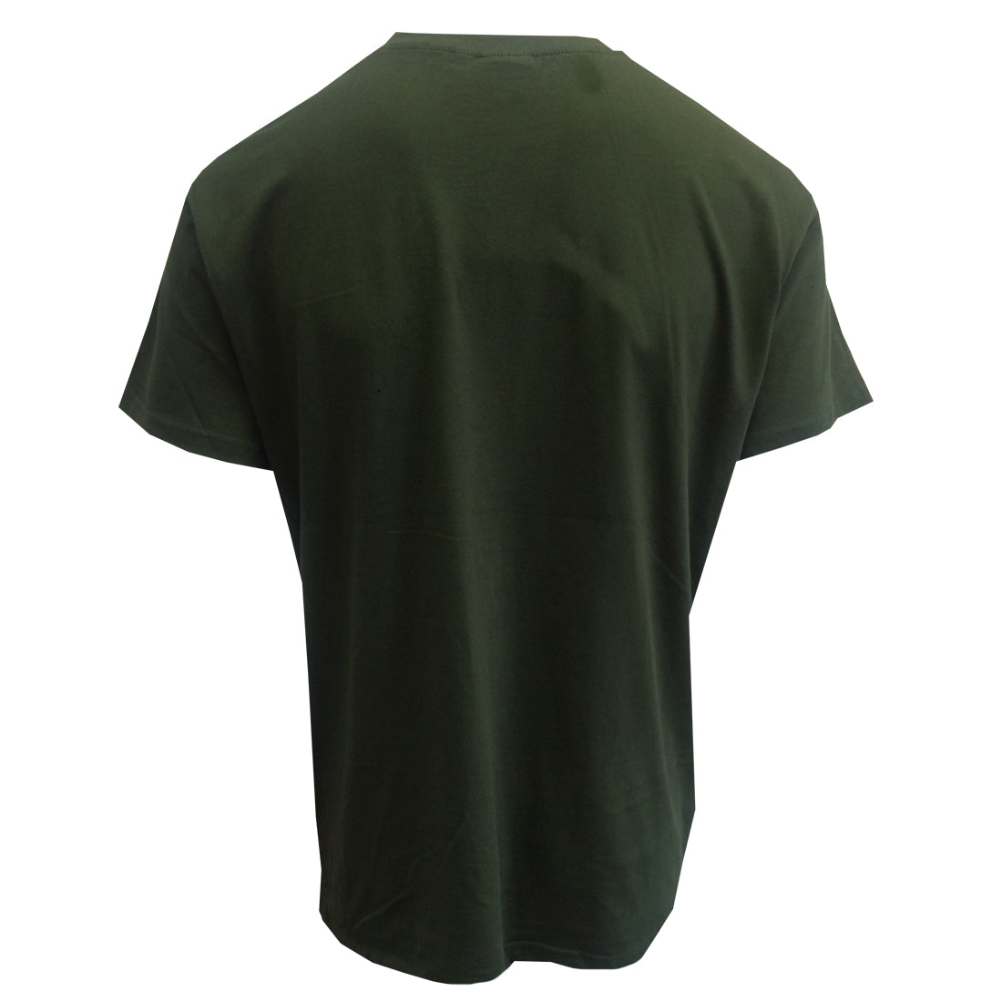 Back view of dark green Guinness Irish Label T Shirt with plain back and short sleeves.