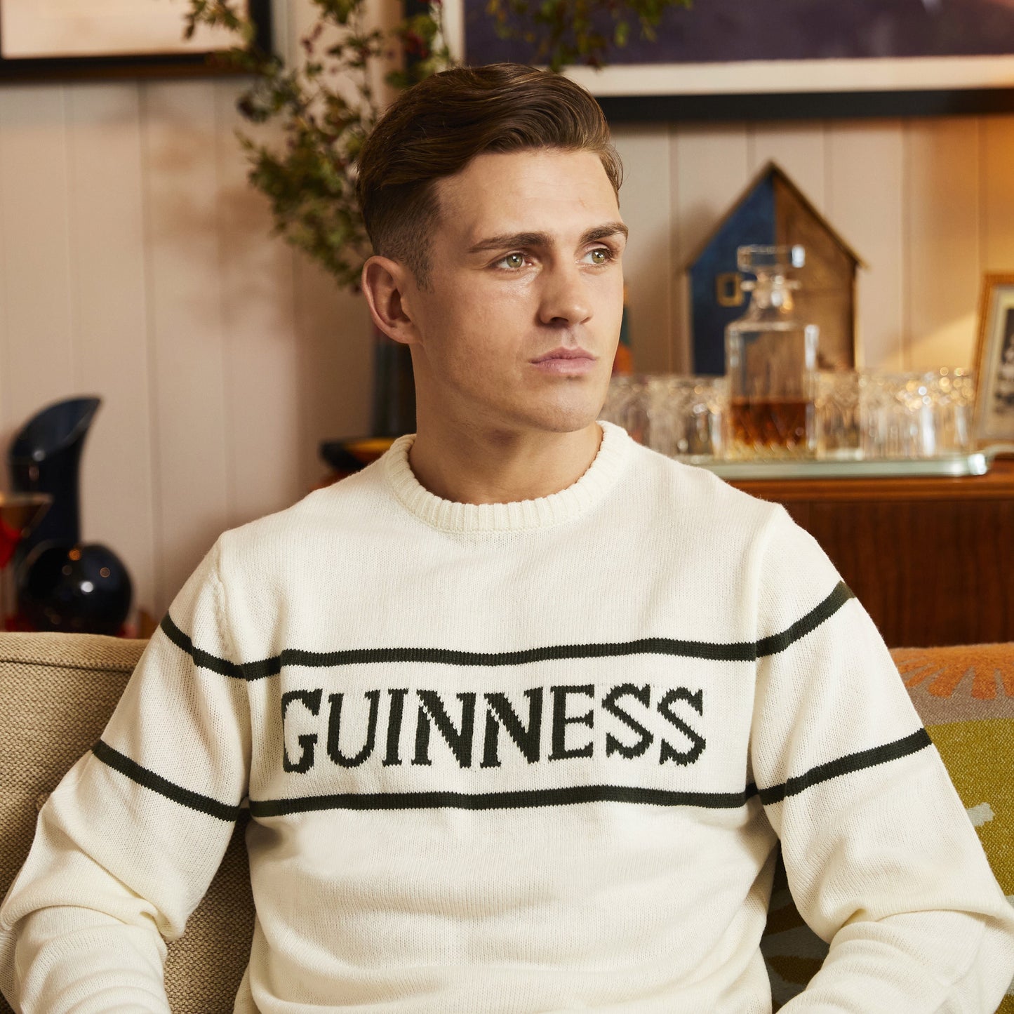 Guinness Mens' Green & Cream Knit Sweater