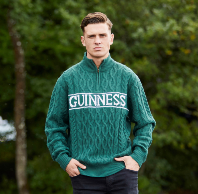Guinness Aran Knit Style 1/4 Zip Sweater Green