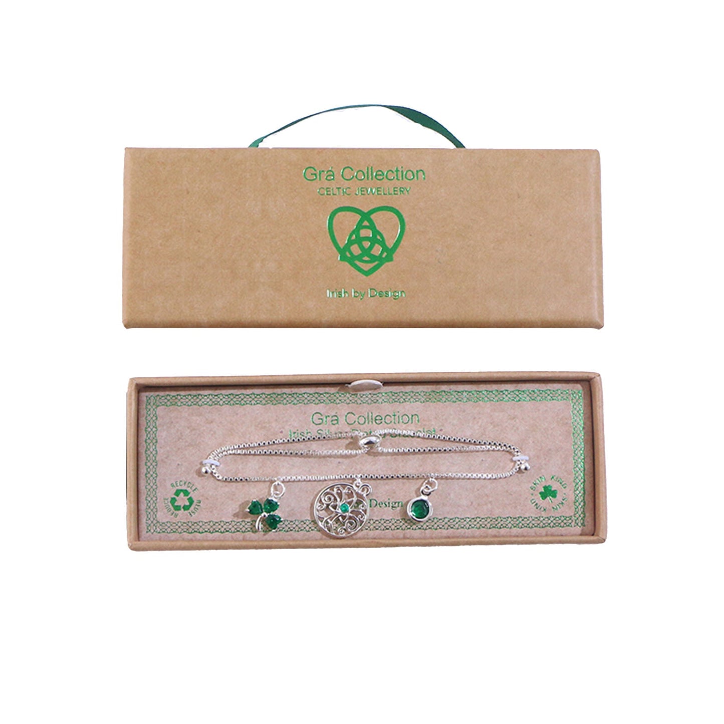 Grá Collection Silver Plated Shamrock Drawstring Bracelet