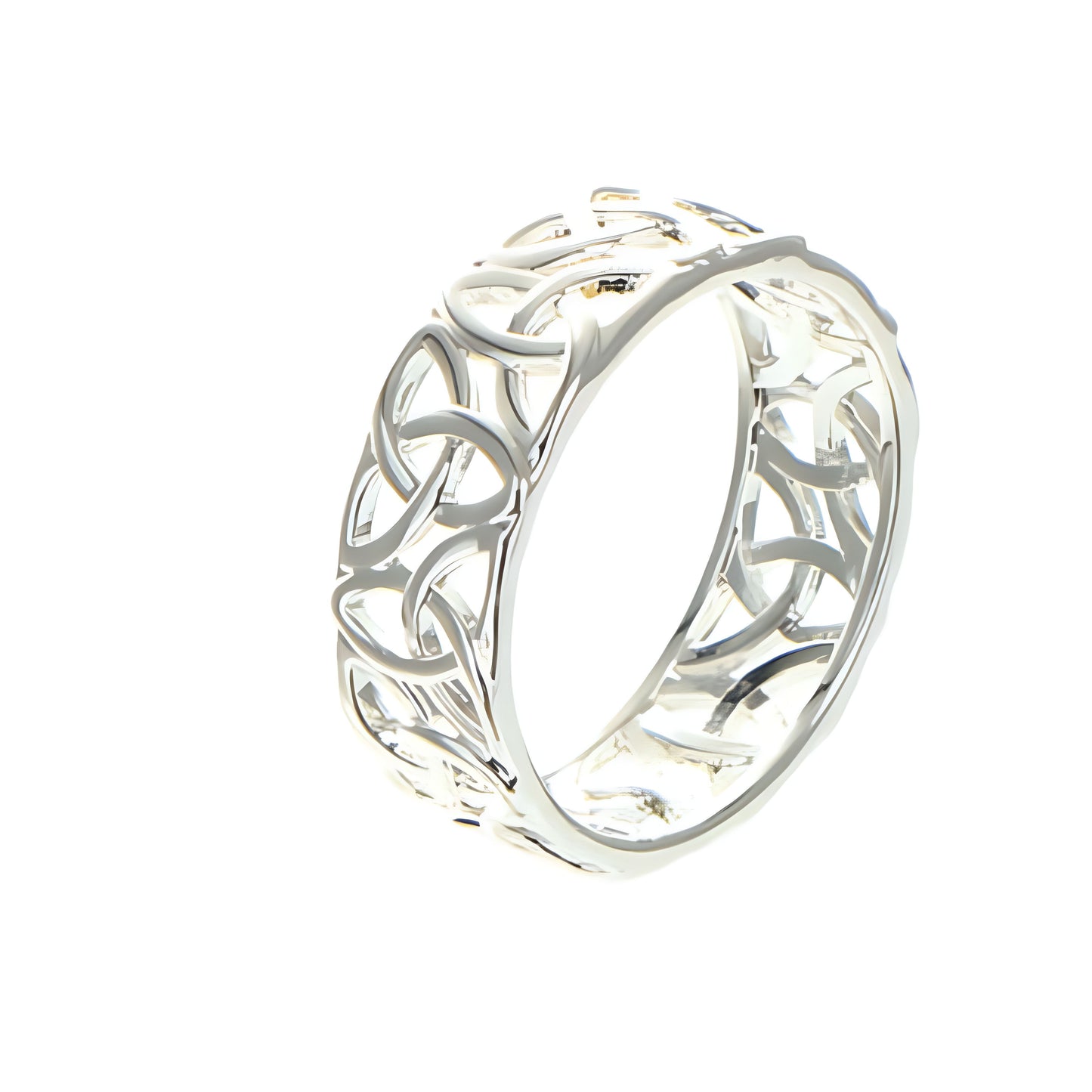 Silver ring with intricate Celtic knot openwork design