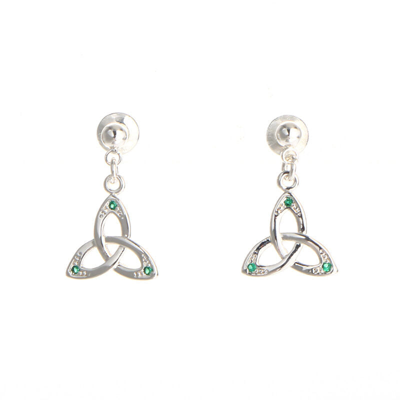 Grá Collection Silver Plated Trinity Knot With Mini Green Cubic Zirconia Stones Earrings