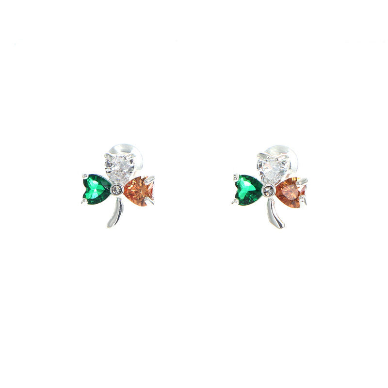 Grá Collection Silver Plated Shamrock With Tri Cubic Zirconia Stones Earrings