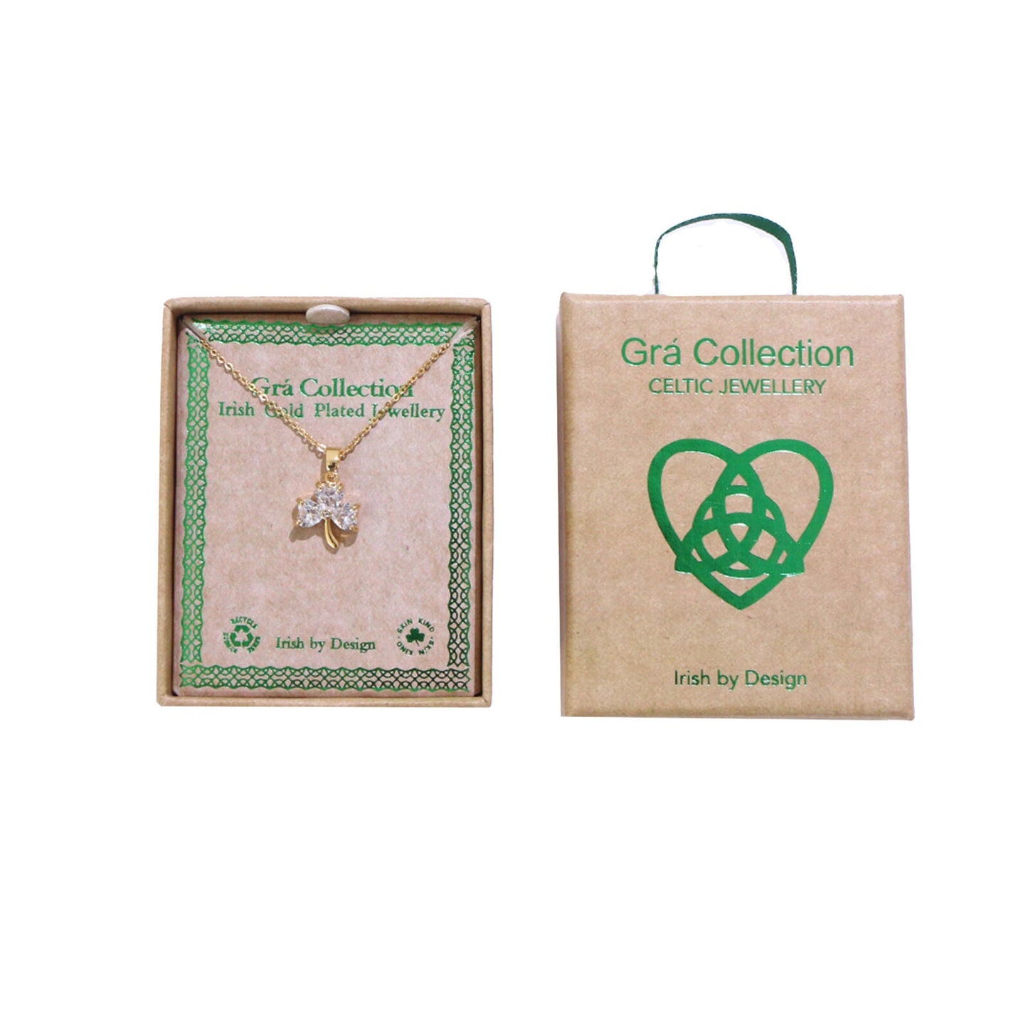 Grá Collection Gold Plated Shamrock With 3 Cubic Zirconia Stones necklace