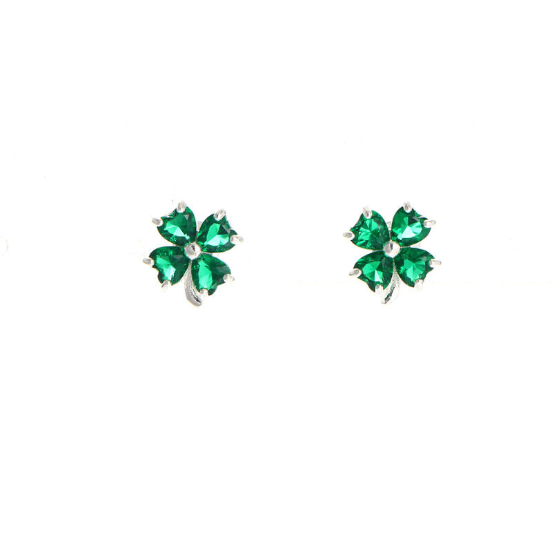 Grá Collection Silver Plated 4 Green Cubic Zirconia Stones Clover Earrings