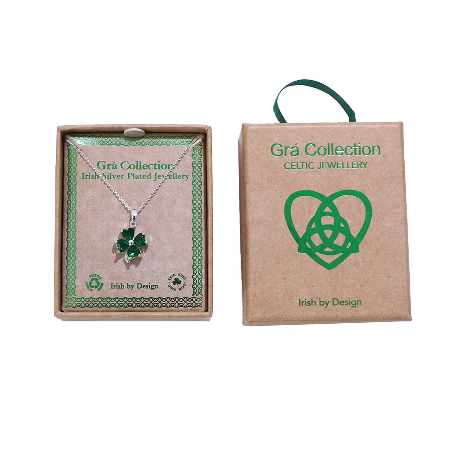 Grá Collection Silver Plated 4 Green Cubic Zirconia Stones Clover necklace