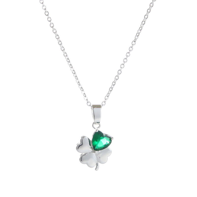 Grá Collection Silver Plated 1 Green Cubic Zirconia Stone Clover Necklace