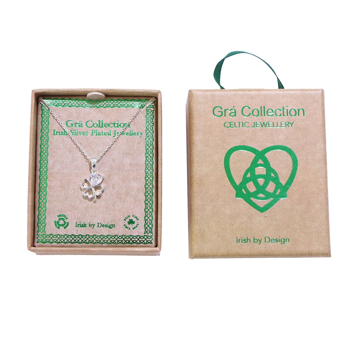 Grá Collection Silver Plated 1 Clear Cubic Zirconia Stones Clover necklace