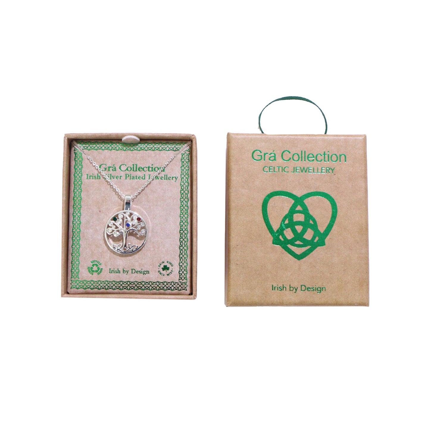 Grá Collection Silver Plated Tree Of Lifeed Stone Necklace