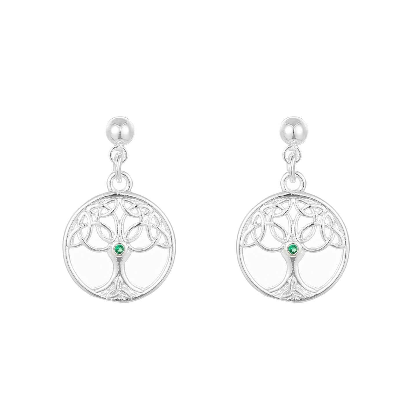 Silver Plated Trinity Tree of Life Drop Earrings