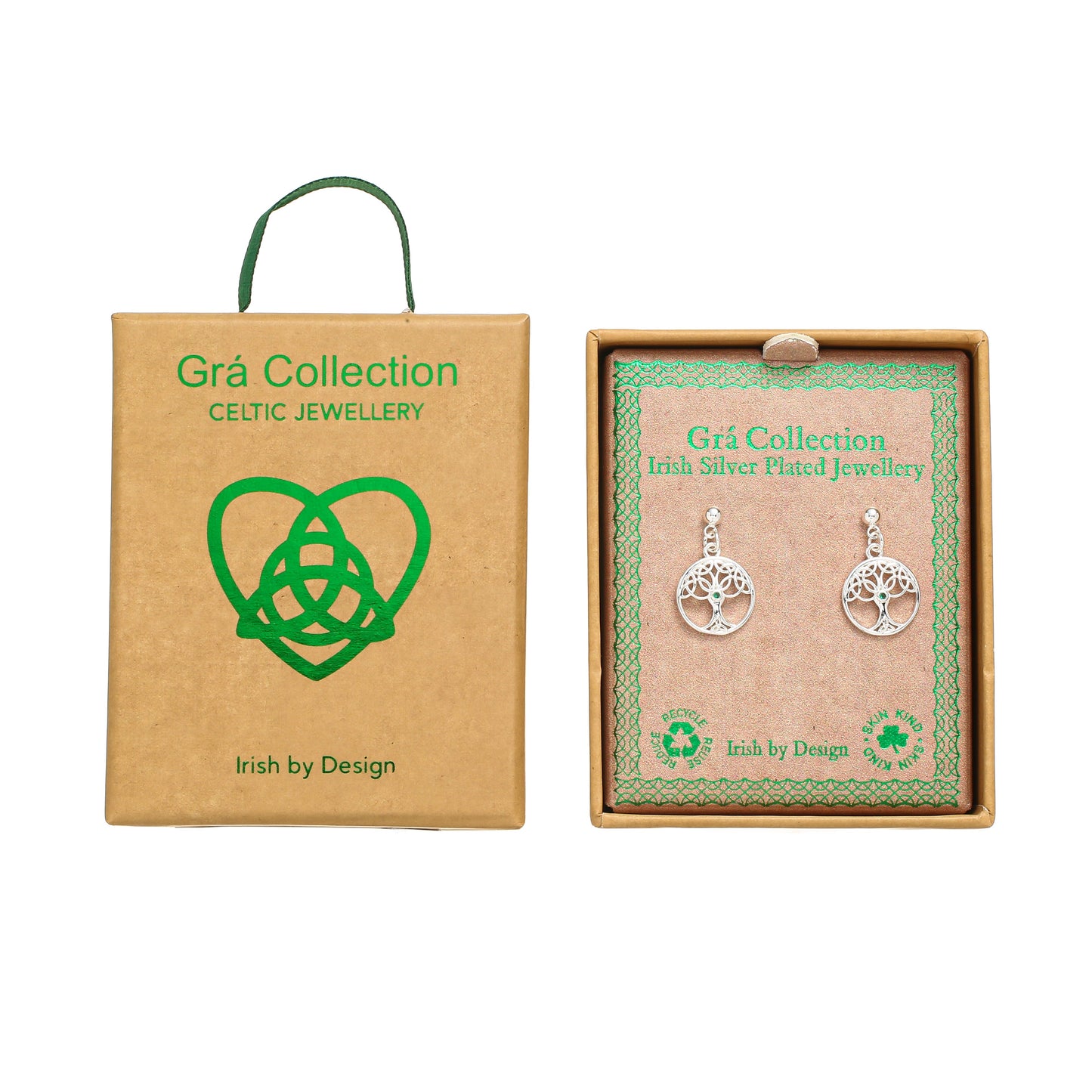 Silver Plated Trinity Tree of Life Drop Earrings