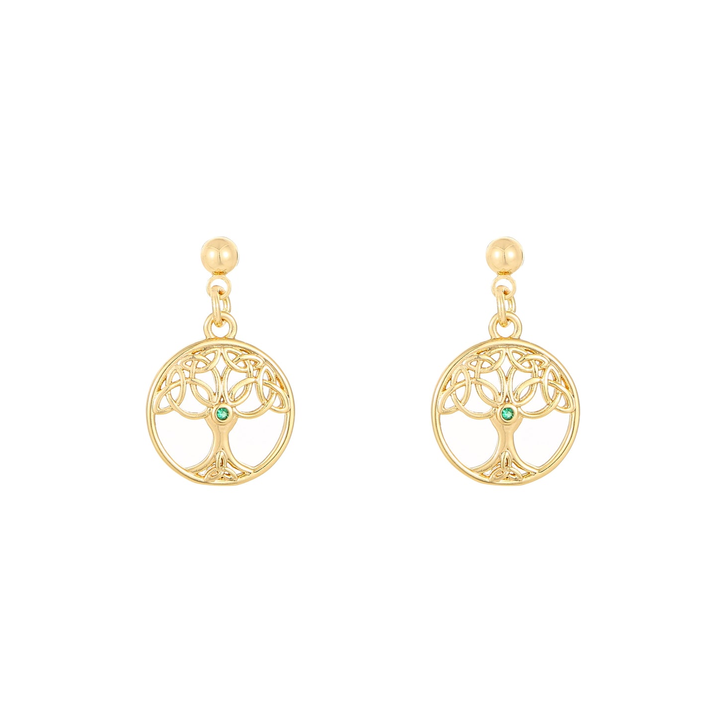 Gold Plated Trinity Tree Of Life Drop Earrings