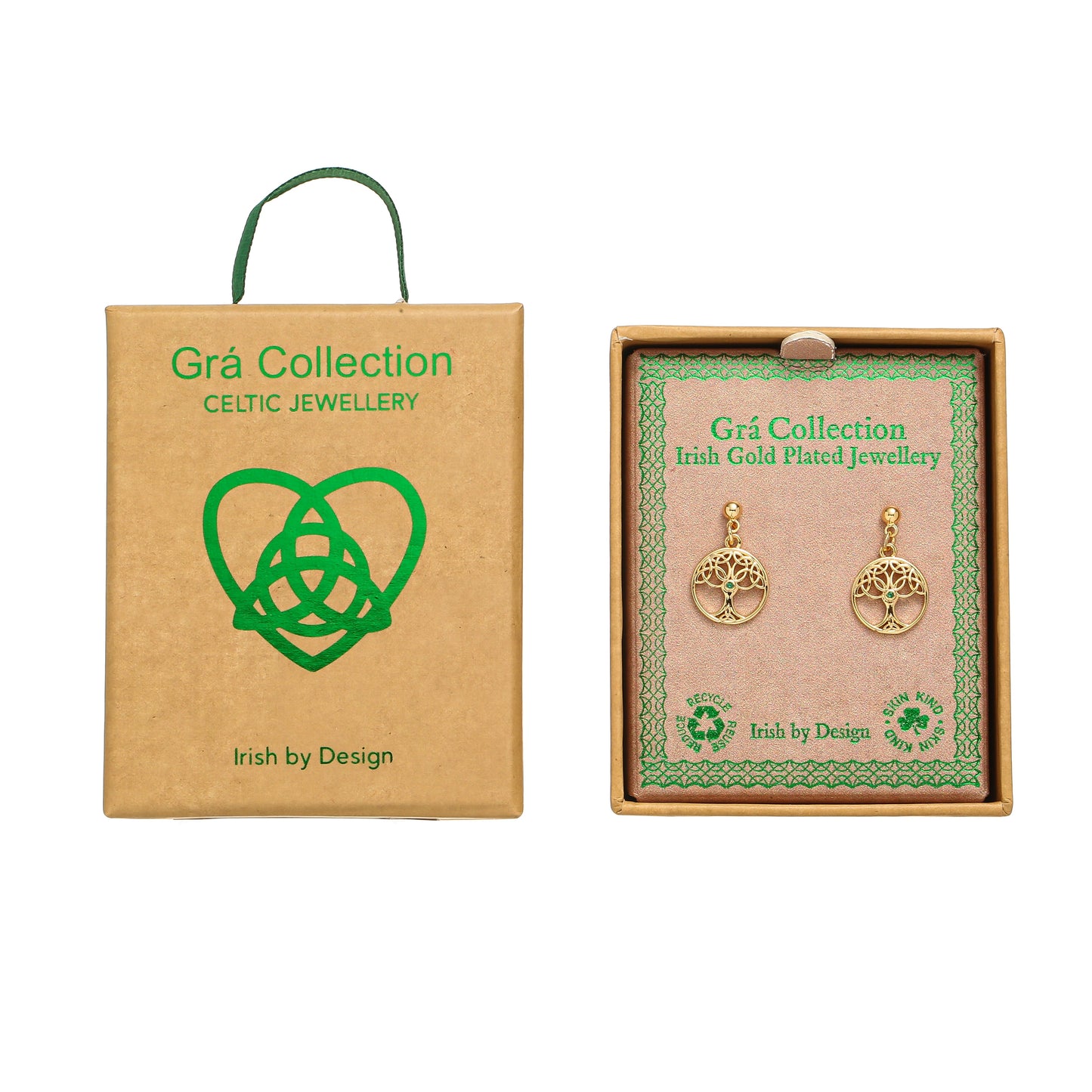 Gold Plated Trinity Tree Of Life Drop Earrings
