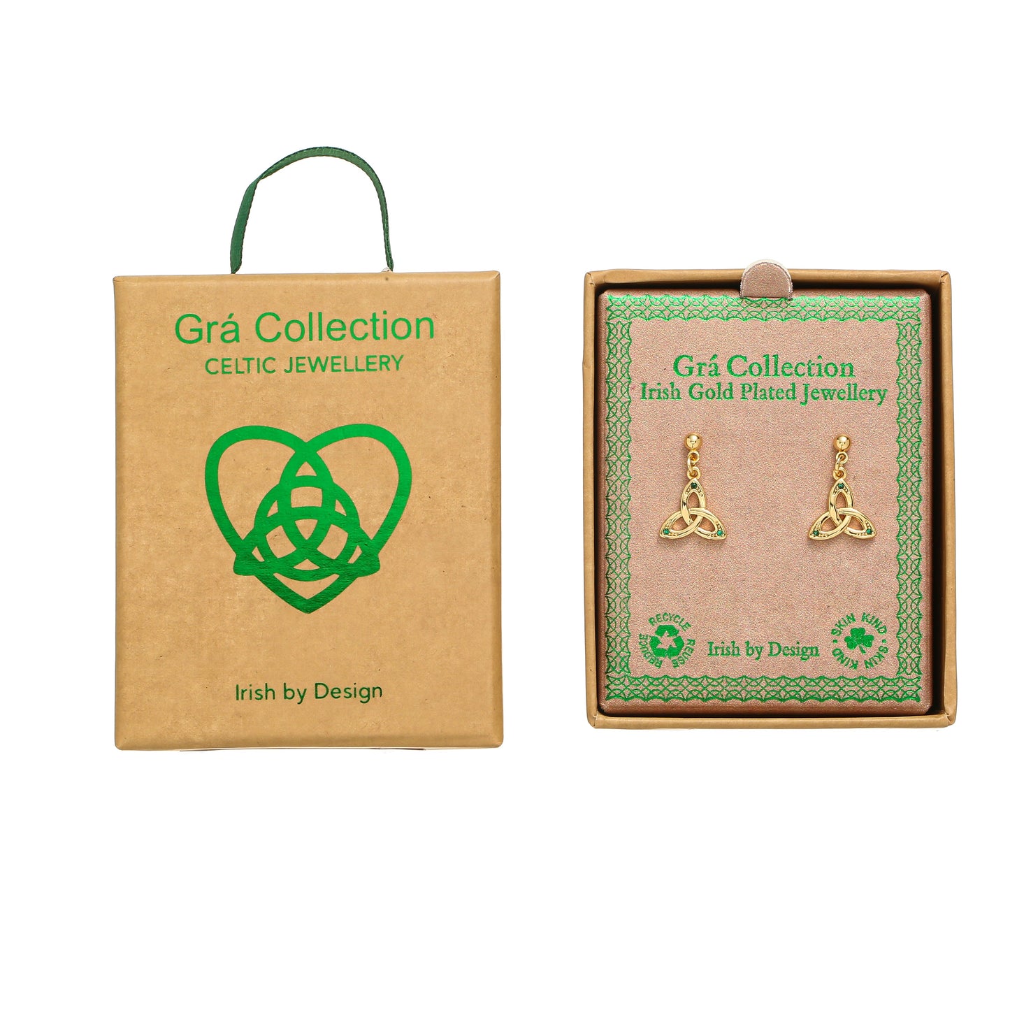 Gold Plated Plain Trinity With Stones Drop Earrings