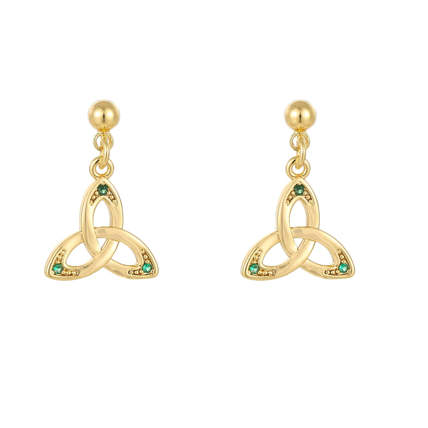 Gold Plated Plain Trinity With Stones Drop Earrings